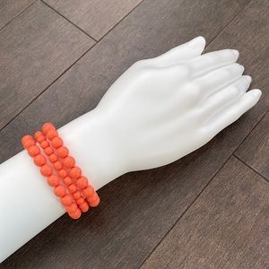 Women’s Coral Peach Orange Beaded Bracelet Stack, Stretch Costume Jewellery